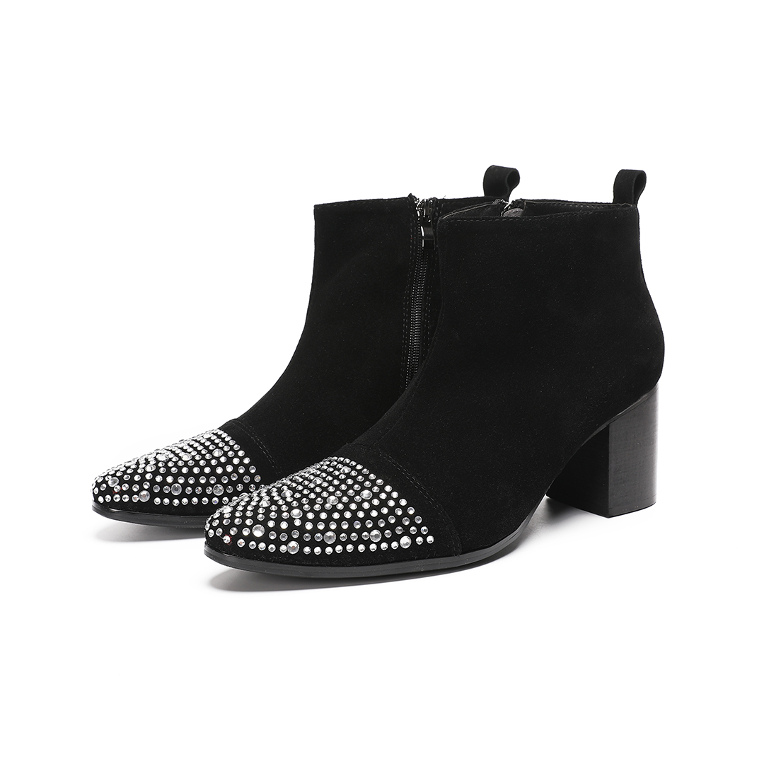 Men'S Shoes Zipper - Bottines à talons hauts en cuir