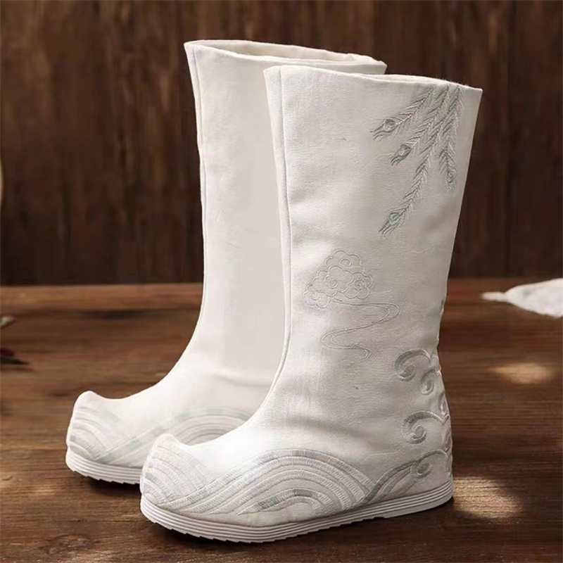 Men Shoes White Colour - Bottes longues brodées unisexes pour hommes
