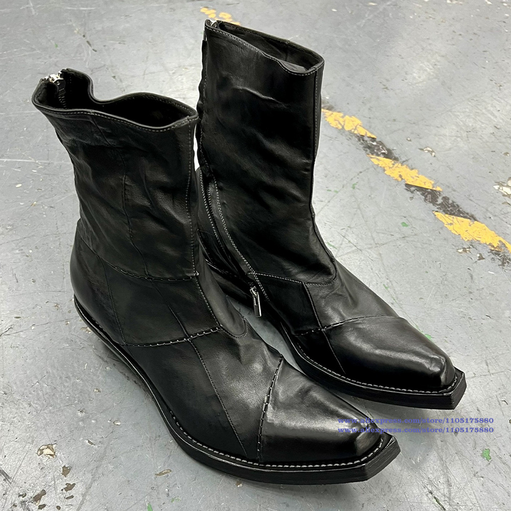 Bottes en cuir noir pour homme - Men'S Shoes Zipper avis et prix