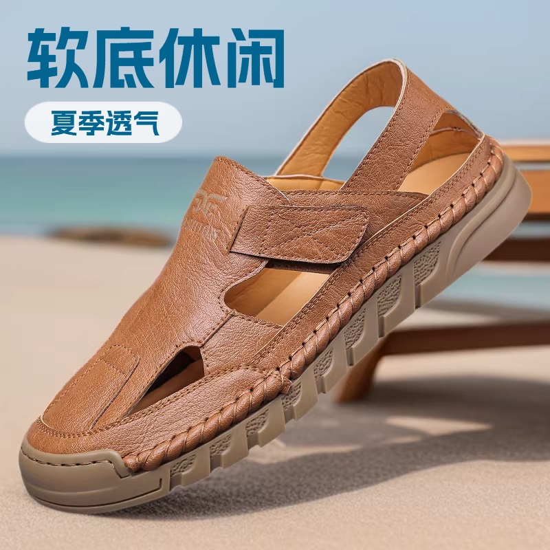 Sandales en cuir perforées pou - Men'S Shoes With Velcro avis et prix
