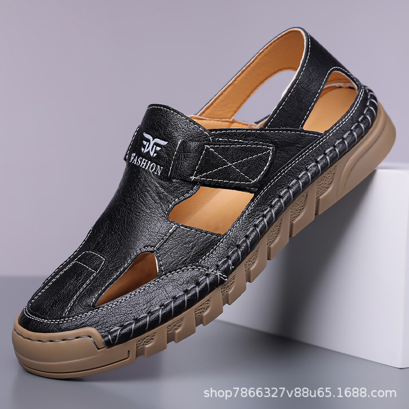 Sandales en cuir perforées pou - Men'S Shoes With Velcro avis et prix