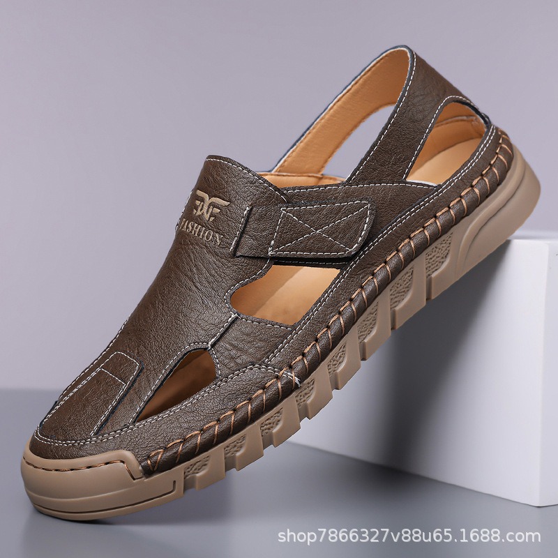 Sandales en cuir perforées pou - Men'S Shoes With Velcro avis et prix