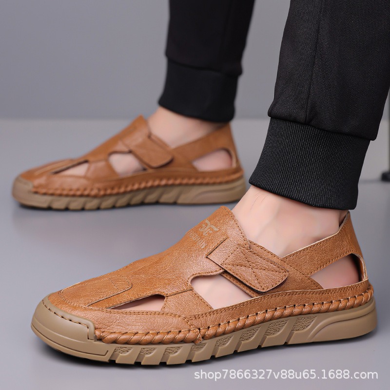 Sandales en cuir perforées pou - Men'S Shoes With Velcro avis et prix